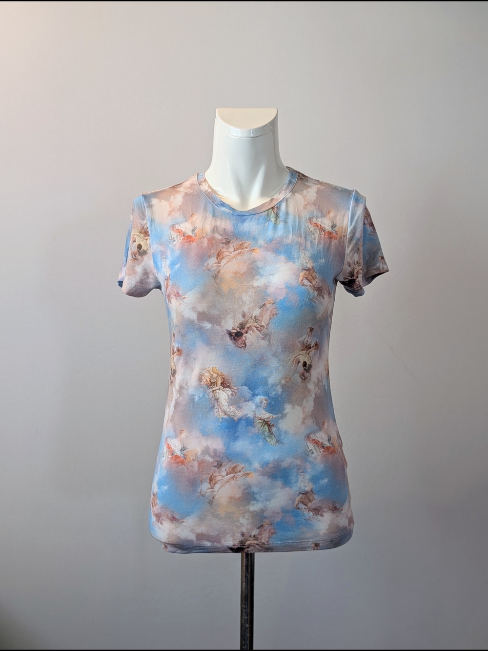 L'AGENCE Ressi Short-Sleeve Angel Tee Renaissance Clouds Paintings Size XS